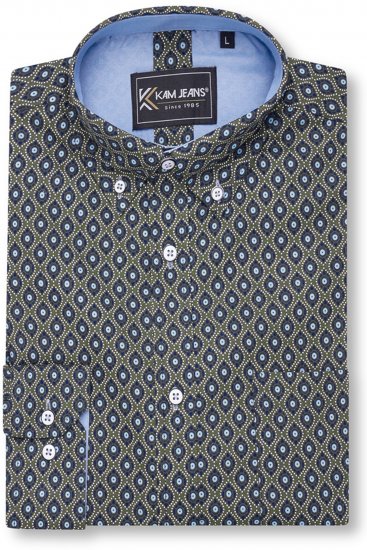 Kam Jeans 6362 All Over Eye Print Long Sleeve Navy - Košile - Košile 2XL-10XL