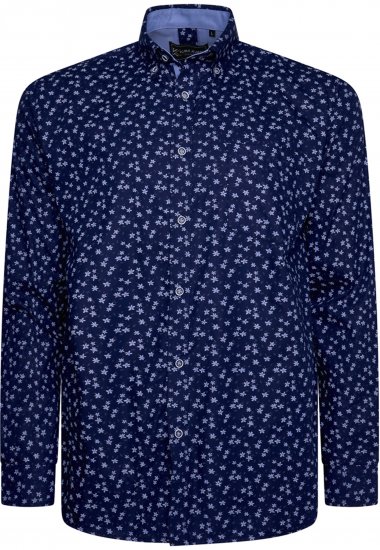 Kam Jeans 6364 All Over Floral Print Long Sleeve Shirt Navy - Košile - Košile 2XL-10XL