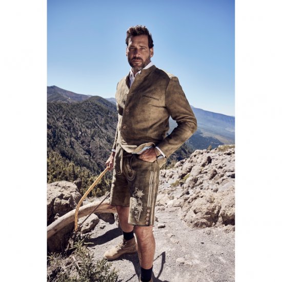 JP1880 Shorts Goat Suede with Belt Buckle Traditional Moss Green - Slavnostní oblečení - Slavnostní oblečení – Oslavujte stylově a pohodlně