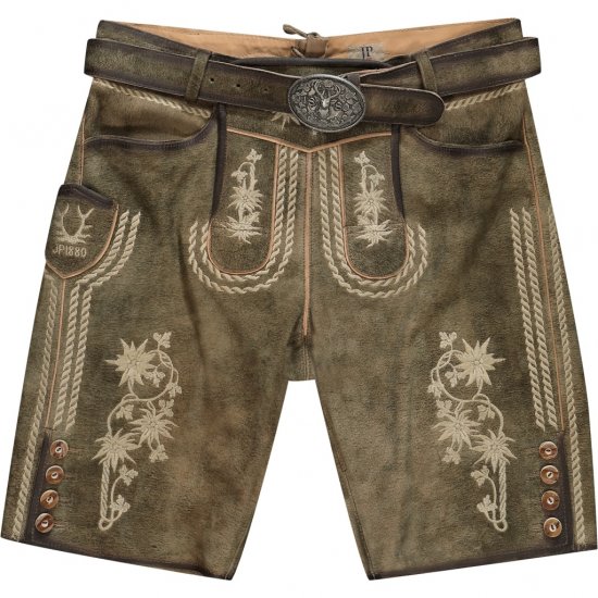 JP1880 Shorts Goat Suede with Belt Buckle Traditional Moss Green - Slavnostní oblečení - Slavnostní oblečení – Oslavujte stylově a pohodlně