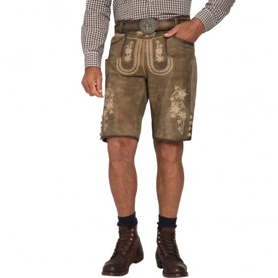 JP1880 Shorts Goat Suede with Belt Buckle Traditional Moss Green - Slavnostní oblečení - Slavnostní oblečení – Oslavujte stylově a pohodlně