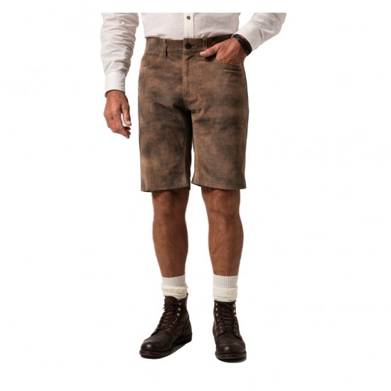 JP1880 Shorts Leather Traditional Cowhide Brown - Šortky - Šortky Nadměrné Velikosti W40-W60