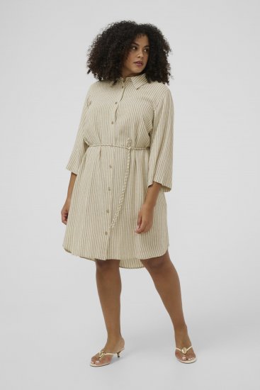Kaffe Curve Milla Short Shirt Dress Chinchilla/Chalk Stripe - Mini šaty - 