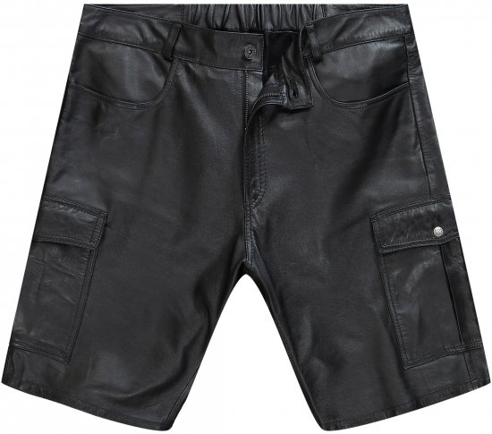JP1880 Leather Shorts Cargo Pockets Lamb Nappa Leather Black - Šortky - Šortky Nadměrné Velikosti W40-W60
