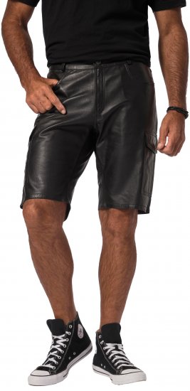 JP1880 Leather Shorts Cargo Pockets Lamb Nappa Leather Black - Šortky - Šortky Nadměrné Velikosti W40-W60