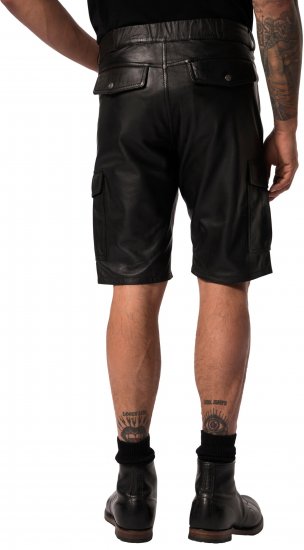 JP1880 Leather Shorts Cargo Pockets Lamb Nappa Leather Black - Šortky - Šortky Nadměrné Velikosti W40-W60