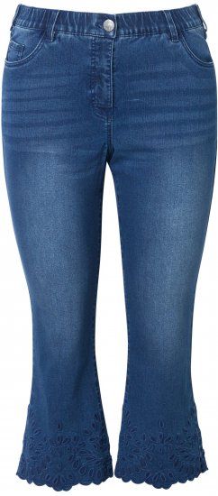 Ulla Popken Cropped Flared Eyelet Jeans Denim Blue - Džíny & Kalhoty ve Velkých Velikostech – Plus Size - 