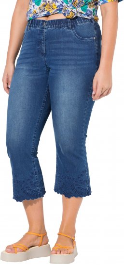 Ulla Popken Cropped Flared Eyelet Jeans Denim Blue - Džíny & Kalhoty ve Velkých Velikostech – Plus Size - 