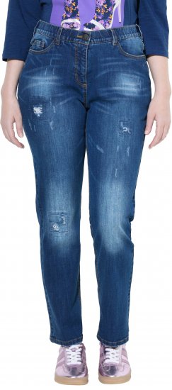 Ulla Popken Lightly Distressed Stretch Fit Jeans Blue Denim - Džíny & Kalhoty ve Velkých Velikostech – Plus Size - 