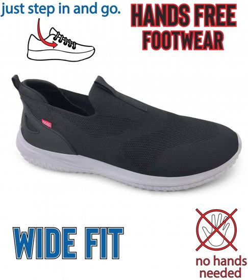 D555 Huddersfield Kingsize Hands Free Slip On with Knitted Top Shoes Black - Tenisky - 