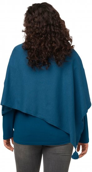 Ulla Popken Knit Pointed Hem Poncho Cerulean - Mikiny & mikiny s kapucí - 