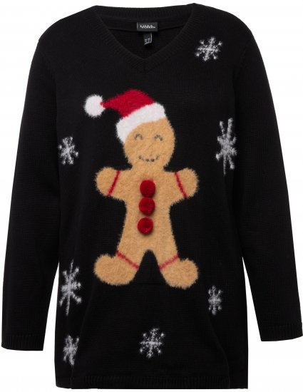 Ulla Popken Gingerbread Man Christmas Sweater Black - Mikiny & mikiny s kapucí - 