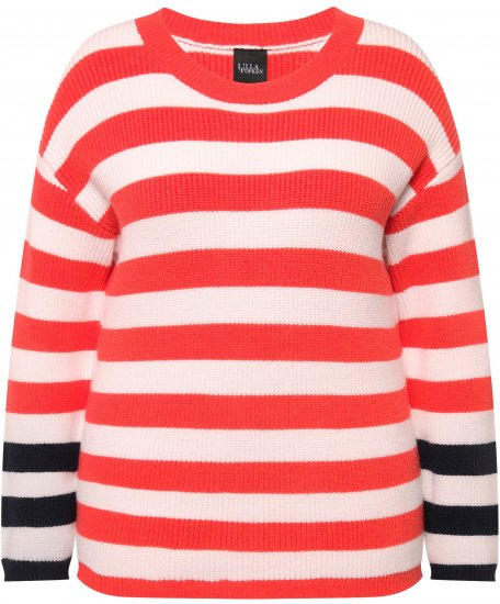 Ulla Popken Mixed Stripe Long Sleeve Sweater Hibiscus Red - Mikiny & mikiny s kapucí - 
