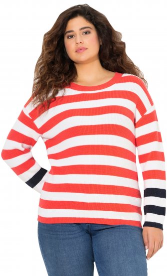Ulla Popken Mixed Stripe Long Sleeve Sweater Hibiscus Red - Mikiny & mikiny s kapucí - 