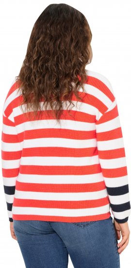 Ulla Popken Mixed Stripe Long Sleeve Sweater Hibiscus Red - Mikiny & mikiny s kapucí - 