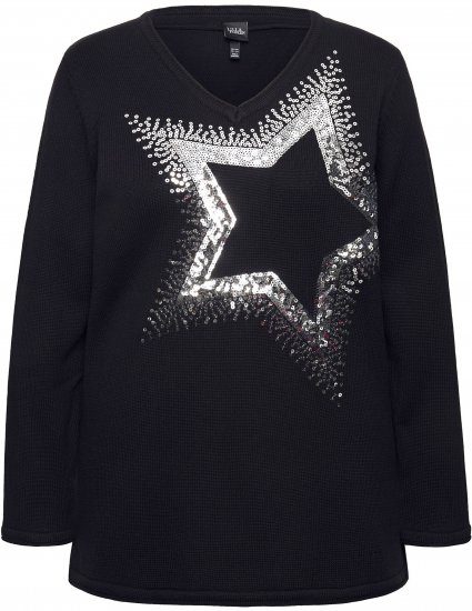 Ulla Popken Sequined Star Rolled Edge Sweater Black - Mikiny & mikiny s kapucí - 