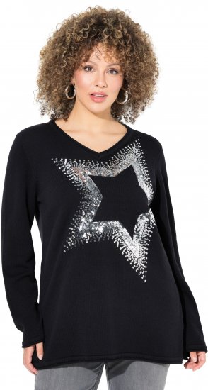 Ulla Popken Sequined Star Rolled Edge Sweater Black - Mikiny & mikiny s kapucí - 