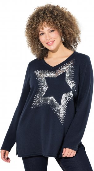 Ulla Popken Sequined Star Rolled Edge Sweater Navy - Mikiny & mikiny s kapucí - 