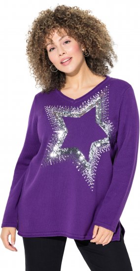 Ulla Popken Sequined Star Rolled Edge Sweater Dark Purple - Mikiny & mikiny s kapucí - 