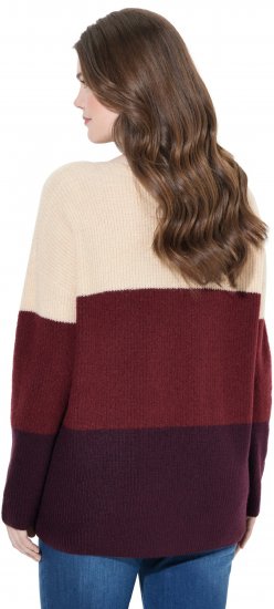 Ulla Popken Cable Knit Block Stripe V-Neck Sweater Dark Ruby - Mikiny & mikiny s kapucí - 
