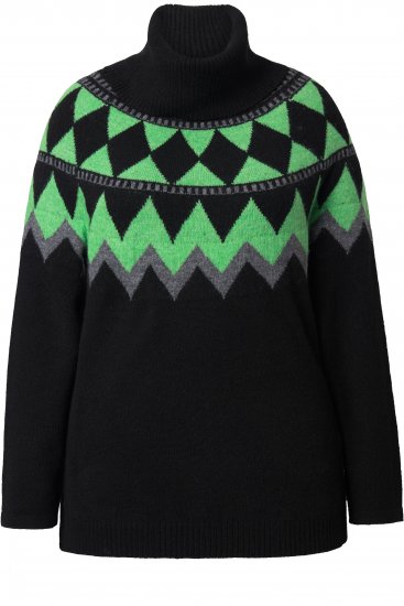 Ulla Popken Neon Alpine Pattern Long Sleeve Turtleneck Sweater Apple Green - Mikiny & mikiny s kapucí - 