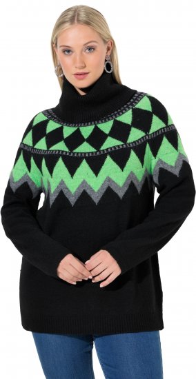 Ulla Popken Neon Alpine Pattern Long Sleeve Turtleneck Sweater Apple Green - Mikiny & mikiny s kapucí - 