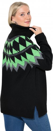 Ulla Popken Neon Alpine Pattern Long Sleeve Turtleneck Sweater Apple Green - Mikiny & mikiny s kapucí - 