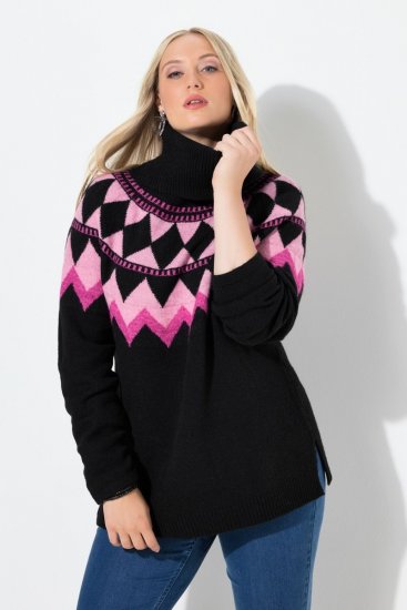 Ulla Popken Neon Alpine Pattern Long Sleeve Turtleneck Sweater Light Pink - Mikiny & mikiny s kapucí - Pohodlné mikiny, hoodie a pleteniny