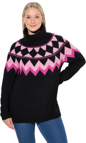 Ulla Popken Neon Alpine Pattern Long Sleeve Turtleneck Sweater Light Pink - Mikiny & mikiny s kapucí - 