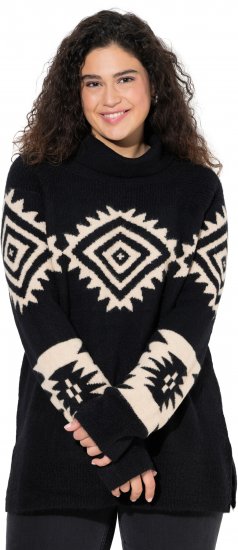 Ulla Popken Aztec Pattern Turtleneck Sweater Black - Mikiny & mikiny s kapucí - 