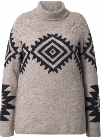 Ulla Popken Aztec Pattern Turtleneck Sweater Pebble Grey - Mikiny & mikiny s kapucí - 