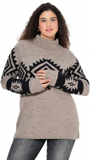 Ulla Popken Aztec Pattern Turtleneck Sweater Pebble Grey - Mikiny & mikiny s kapucí - 