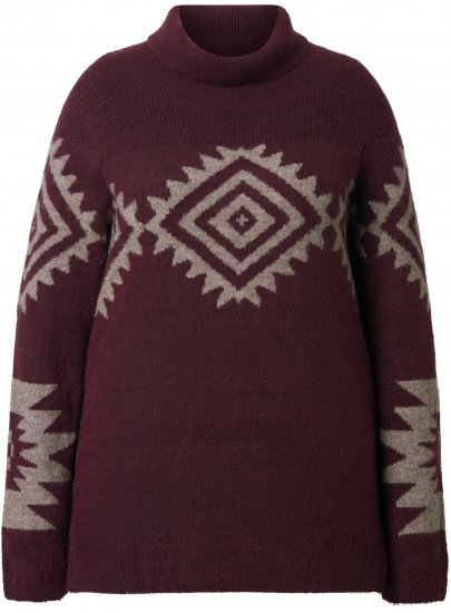 Ulla Popken Aztec Pattern Turtleneck Sweater Plum - Mikiny & mikiny s kapucí - 