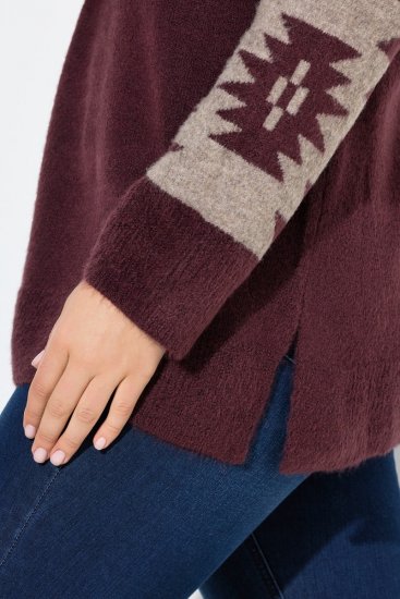 Ulla Popken Aztec Pattern Turtleneck Sweater Plum - Mikiny & mikiny s kapucí - Pohodlné mikiny, hoodie a pleteniny