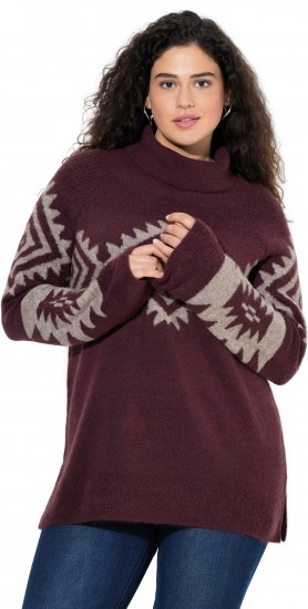 Ulla Popken Aztec Pattern Turtleneck Sweater Plum - Mikiny & mikiny s kapucí - 