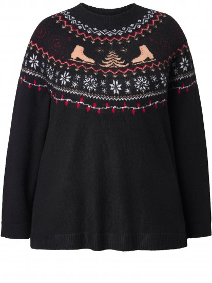 Ulla Popken Norwegian Style Christmas Sweater Black - Mikiny & mikiny s kapucí - 