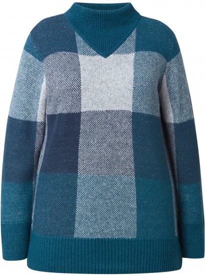 Ulla Popken Grand Check Long Sleeve Sweater Teal - Mikiny & mikiny s kapucí - 
