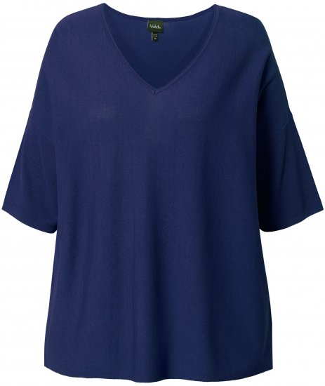 Ulla Popken Oversized 3/4 Sleeve V-Neck Sweater Navy - Mikiny & mikiny s kapucí - 