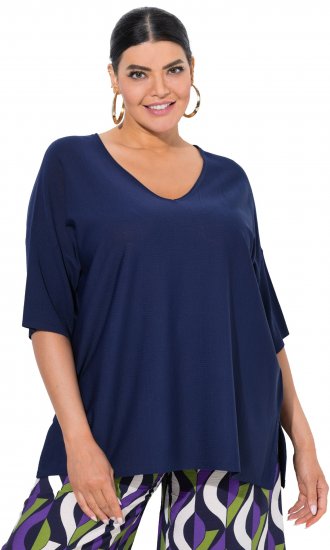 Ulla Popken Oversized 3/4 Sleeve V-Neck Sweater Navy - Mikiny & mikiny s kapucí - 