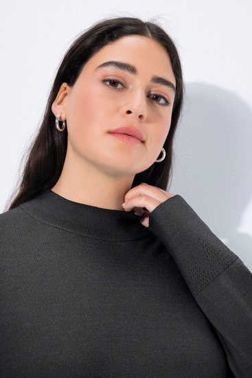 Ulla Popken Long Sleeves Mock Turtleneck Sweater Charcoal Grey Melange - Mikiny & mikiny s kapucí - Pohodlné mikiny, hoodie a pleteniny