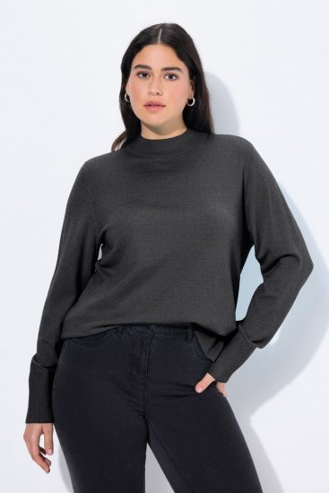 Ulla Popken Long Sleeves Mock Turtleneck Sweater Charcoal Grey Melange - Mikiny & mikiny s kapucí - Pohodlné mikiny, hoodie a pleteniny