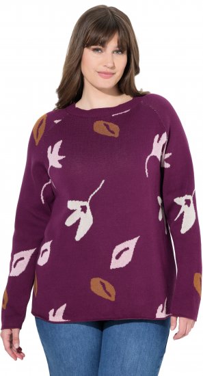 Ulla Popken Eco Cotton Leaf Pattern Long Sleeve Sweater Forest Berry - Mikiny & mikiny s kapucí - 