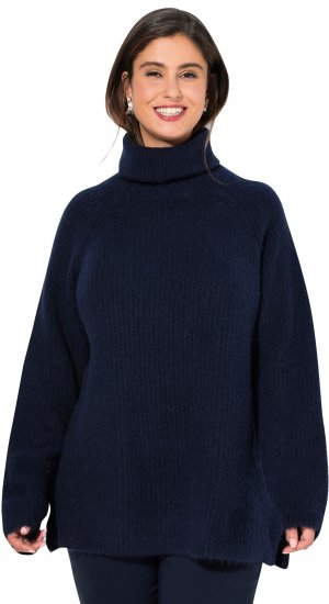 Ulla Popken Ribbed Knit Turtleneck Sweater Navy - Mikiny & mikiny s kapucí - 