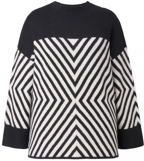 Ulla Popken Graphic Stripe Long Sleeve Turtleneck Sweater Black - Mikiny & mikiny s kapucí - 