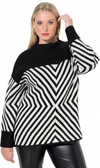 Ulla Popken Graphic Stripe Long Sleeve Turtleneck Sweater Black - Mikiny & mikiny s kapucí - 