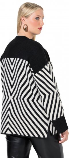 Ulla Popken Graphic Stripe Long Sleeve Turtleneck Sweater Black - Mikiny & mikiny s kapucí - 