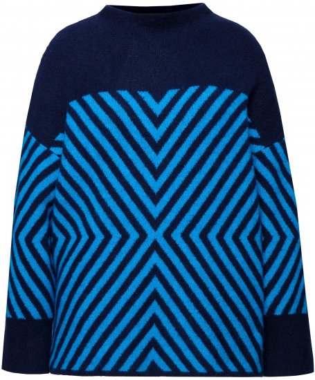 Ulla Popken Graphic Stripe Long Sleeve Turtleneck Sweater Navy - Mikiny & mikiny s kapucí - 