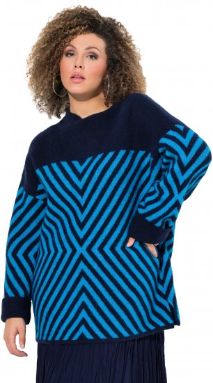 Ulla Popken Graphic Stripe Long Sleeve Turtleneck Sweater Navy - Mikiny & mikiny s kapucí - 