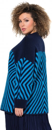 Ulla Popken Graphic Stripe Long Sleeve Turtleneck Sweater Navy - Mikiny & mikiny s kapucí - 
