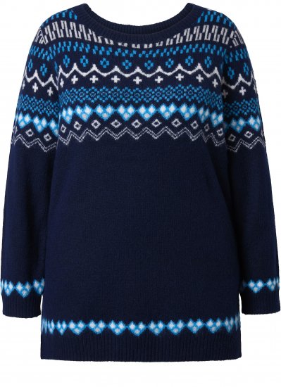 Ulla Popken Norwegian Style Pastel Tone Long Sleeve Sweater Ink Blue - Mikiny & mikiny s kapucí - 